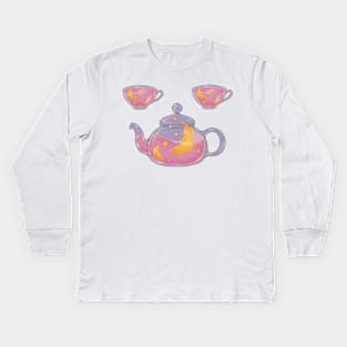 Soft pink night tea set Kids Long Sleeve T-Shirt